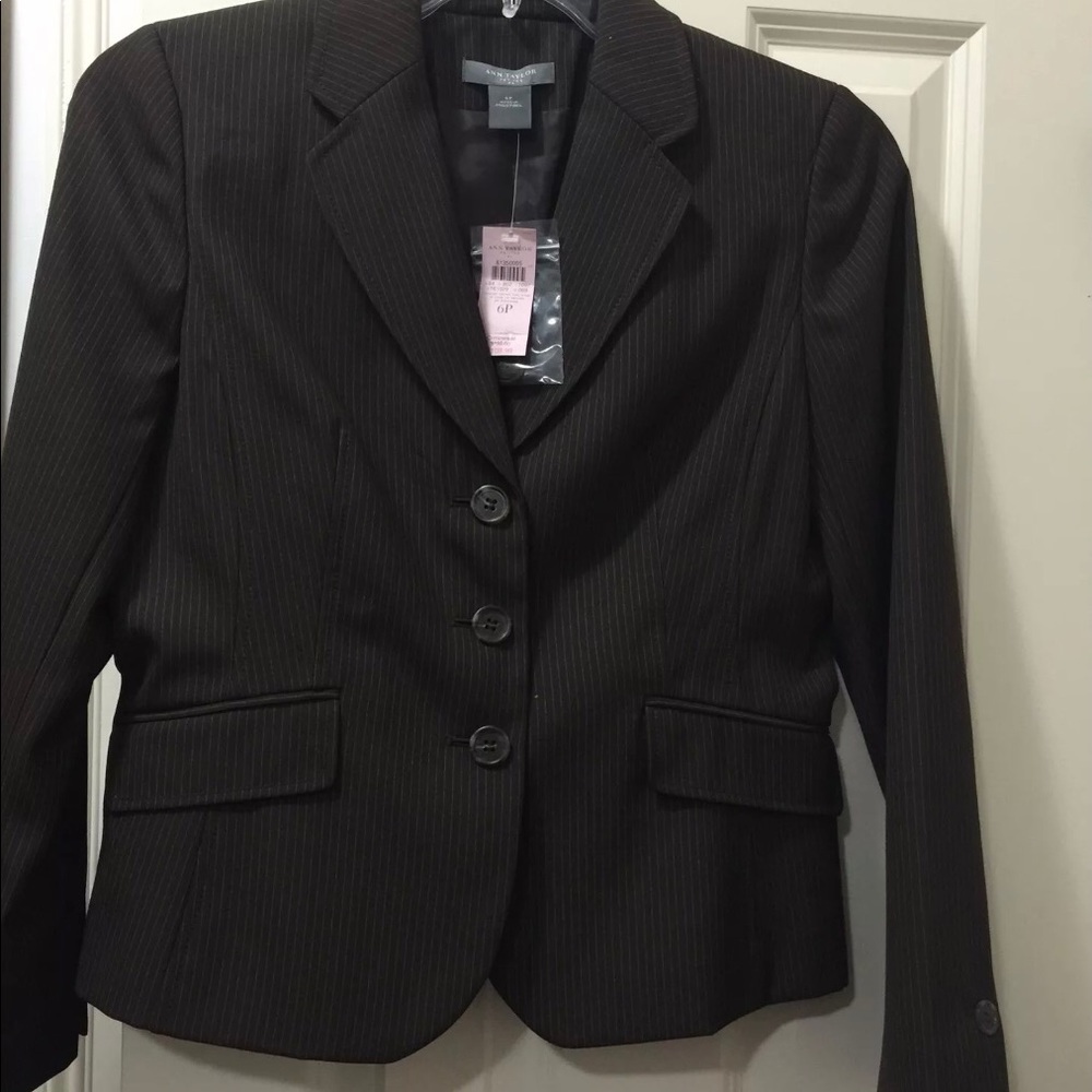Ann Taylor Brown Beige Stripes Suit Jacket Coat